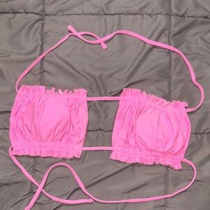 Pink Ruffled Bandeau Bikini Top